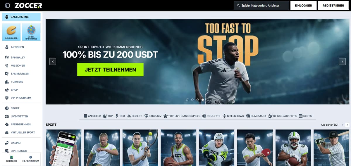Zoccer sprengt die gewohnten Fesseln des regulierten Marktes und bietet jenseits der deutschen Lizenzregeln eine maximale Spielbreite sowie viele flexible Zahlungswege an. Das vielseitige casino ohne deutsche lizenz begrüßt seine neuen Mitglieder an den Slots und Tischen mit einem attraktiven 100 % Bonus bis zu 500 € und 200 Freispielen.