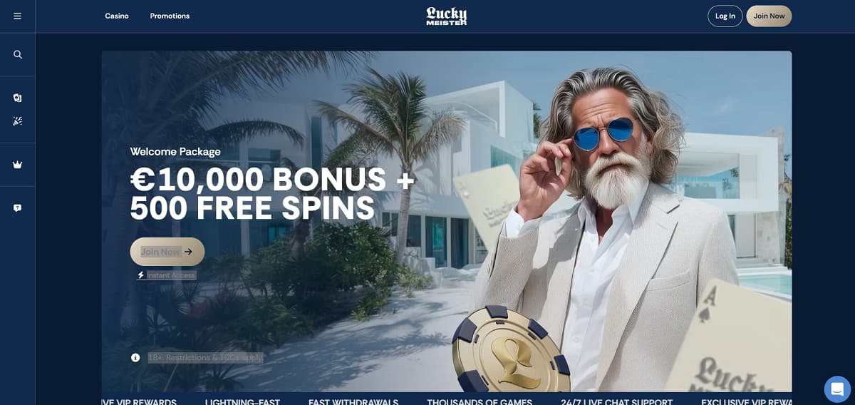 Wer abseits der strengen staatlichen Regulierung nach einem besonders hohen Einstiegsbonus für Casino-Spiele und Sportwetten sucht, wird bei LuckyMeister fündig. Als erstklassiges casino ohne deutsche lizenz lockt der Anbieter neue Nutzer mit einem gigantischen Willkommensangebot von 100 % bis zu 10.000 € sowie 500 zusätzlichen Freispielen.
